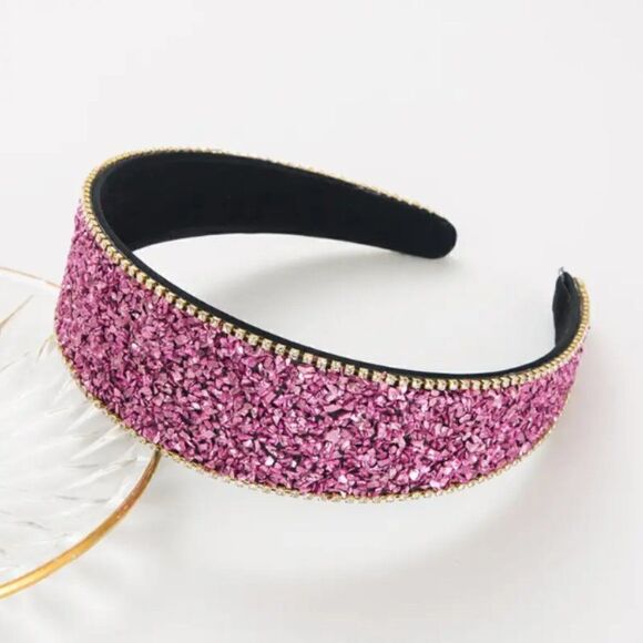 Crystal Bead Encrusted Headband Women Girl Fashion Crystal Hot Pink Sparkles - Picture 1 of 2